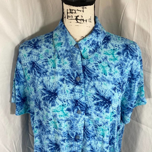 Josephine Chaus Studio Woman's Hi-Neck Short Sleeve Button Down Sz 12 - Picture 5 of 8